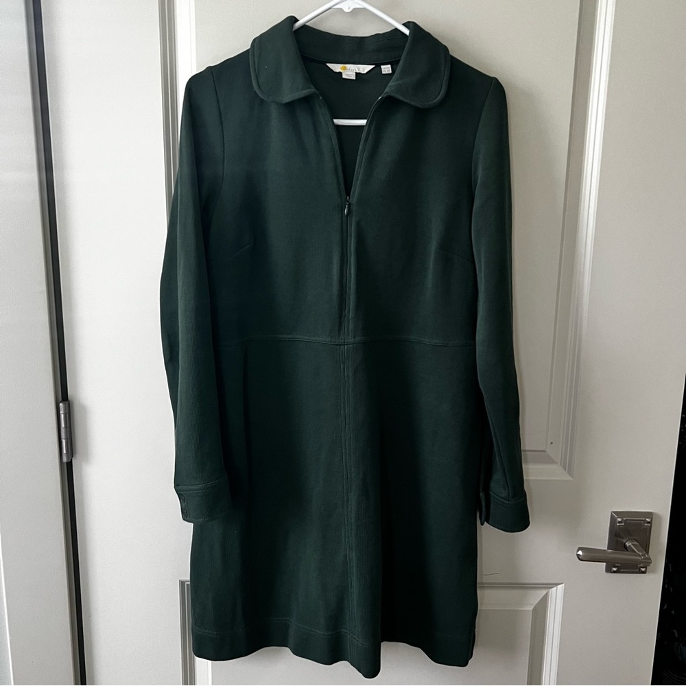 Boden Cotton Long Sleeve Peter Pan Collar Green Dress 8